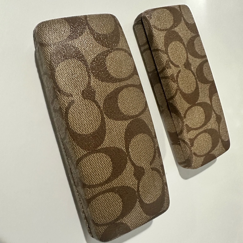 Coach Tan Brown Signature Monogram Eye Glass Case x2
